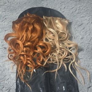 100% Real Human Auburn & Blonde Clip-In Hair Extensions (EUC)(16-18 IN)✨️🖤✨️